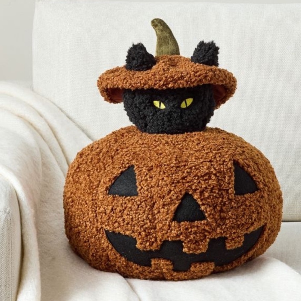 Pottery Barn Black Cat Jack O Lantern Pumpkin Pillow New In Box 🐈‍⬛